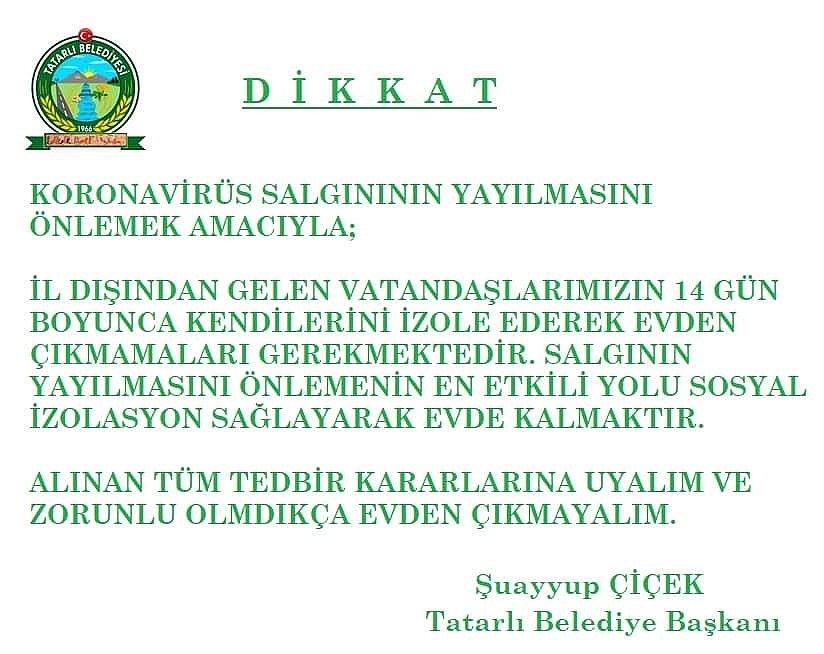Başkan Çiçek, 14 Gün Evde Kal Uyarısı Yaptı
