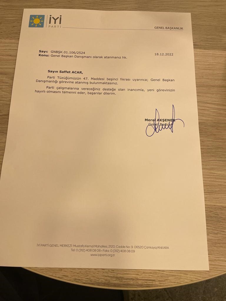 Saffet Acar Meral Akşener'ın Danışmanlığına Atandı
