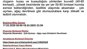 METEOROLOJİK UYARI ! KUVVETLİ RÜZGAR