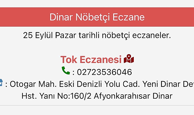 Dinar Nöbetçi Eczane Tok Eczanesi