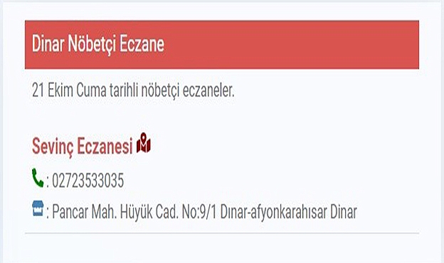 Dinar'da Nöbetçi Eczane