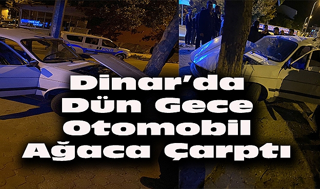 Dinar'da otomobil ağaca çarptı