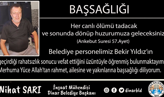Belediye Başkanımız Nihat Sarı'dan Başsağlığı Mesajı