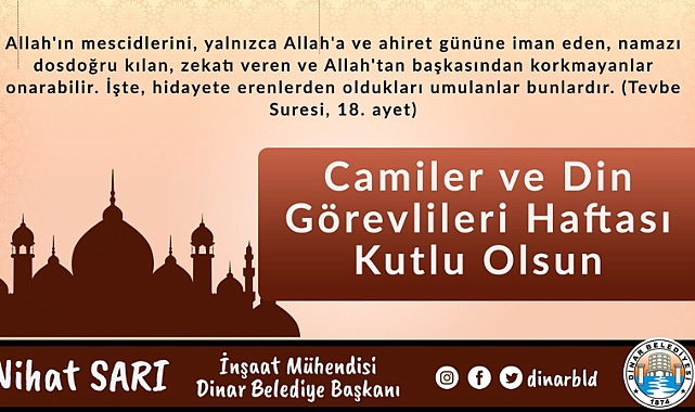Belediye Başkanımız Nihat Sarı’dan Camiler ve Din Görevlileri Haftası Mesajı