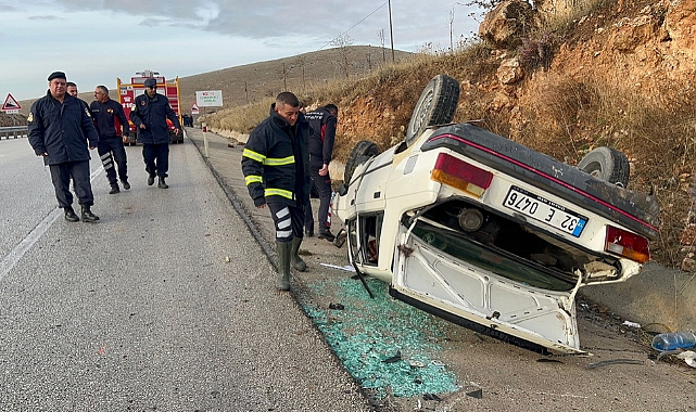  Dinar'da Otomobil Takla Attı