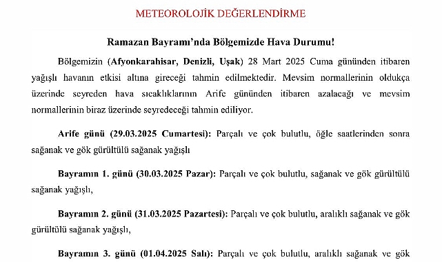 Ramazan Bayramı’nda Yağışlı Hava Etkili Olacak!