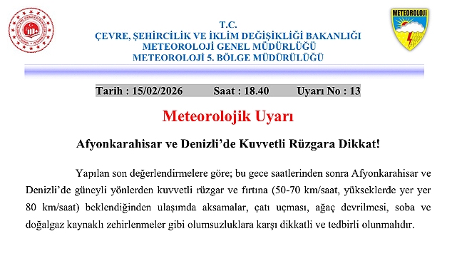 ⚠️Kuvvetli Rüzgar ve Toz Taşınımına Dikkat⚠️